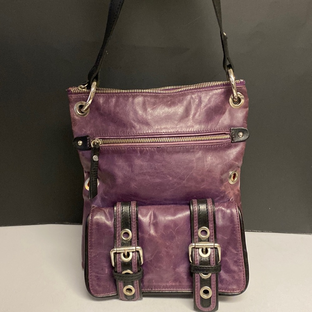 TANO Purple Leather Convertible Crossbody Purse
